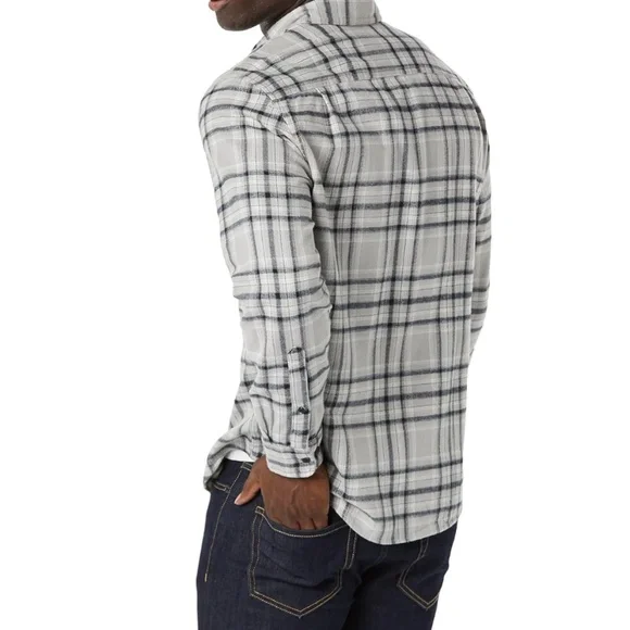 NWT Amazon Essentials Men’s Plaid Flannel Shirt Light Grey/Black | Size L - Picture 3 of 5